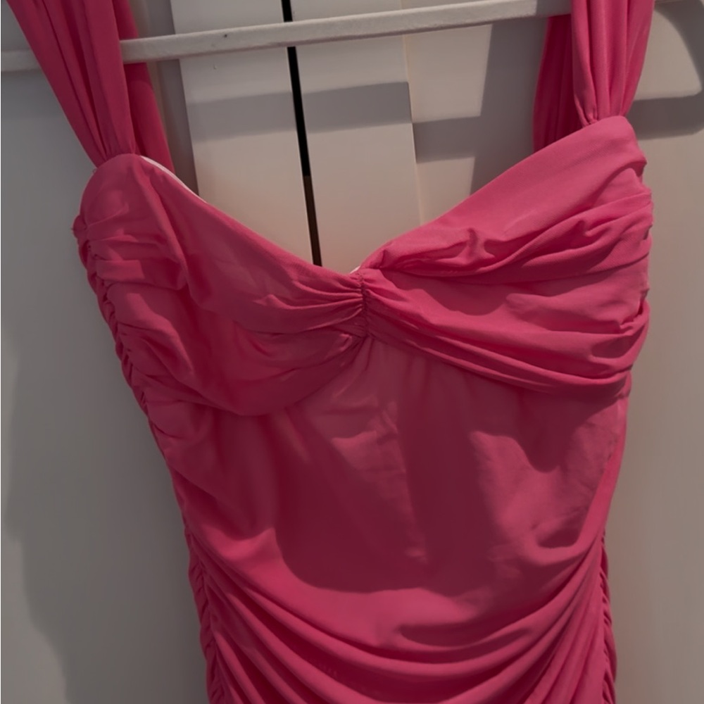 NWT and Sold Out Online! Lucy in the Sky Mesh Off Shoulder Bodycon Dress in Pink - Picture 3 of 6
